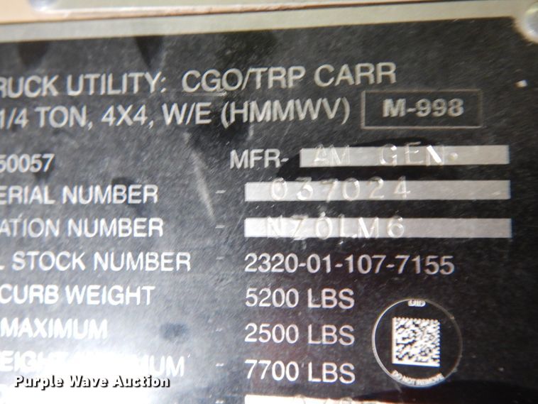 image for item HP9128 American General M998 Humvee  SUV