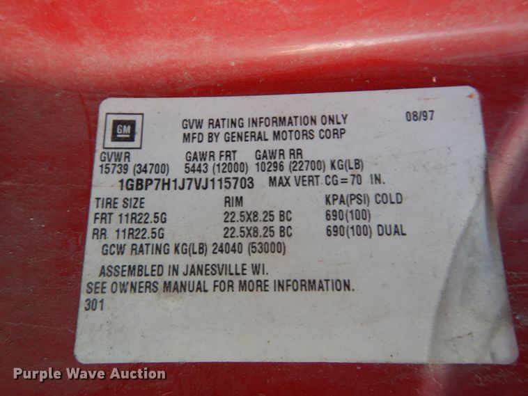 image for item HV9568 1997 Chevrolet C8500  dump truck