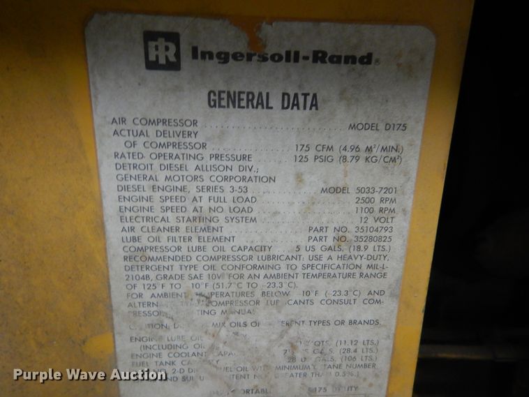 image for item HV9571 Ingersoll Rand D175  air compressor