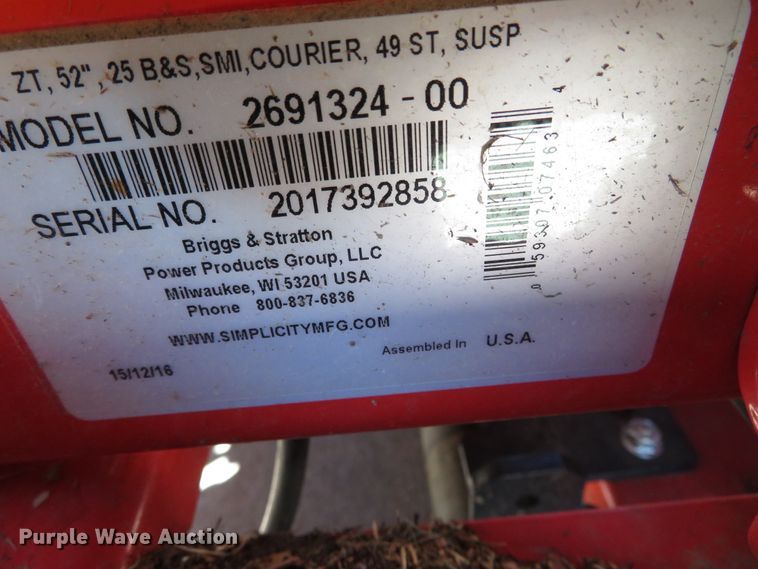 image for item DH0632 2015 Simplicity  ZTR lawn mower