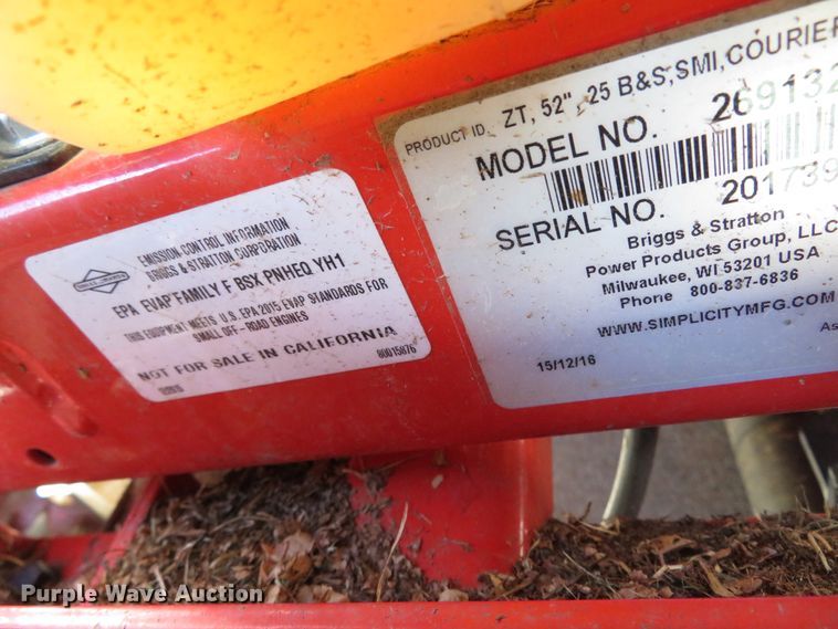 image for item DH0632 2015 Simplicity  ZTR lawn mower