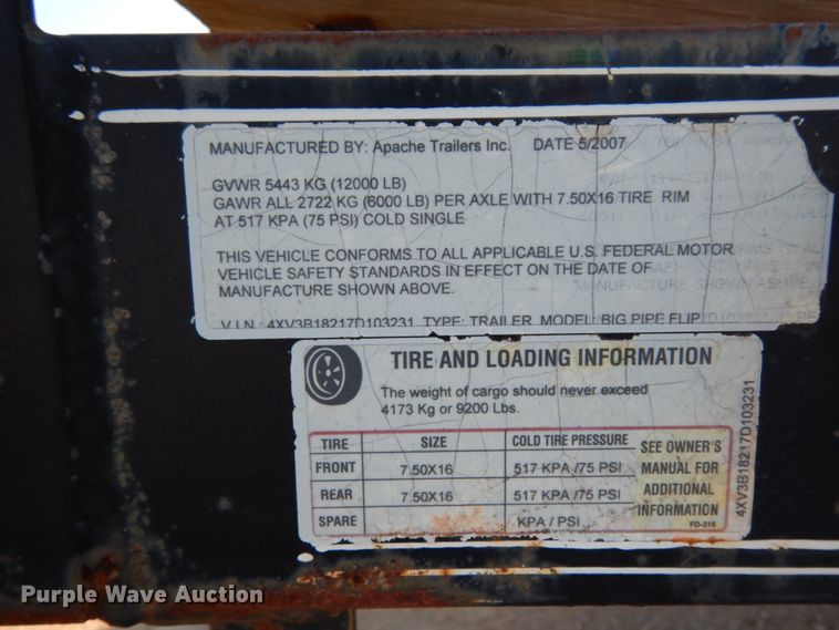 image for item DJ8085 2007 Apache utility trailer