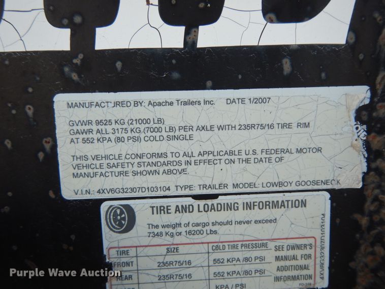 image for item DJ8089 2007 Apache equipment trailer