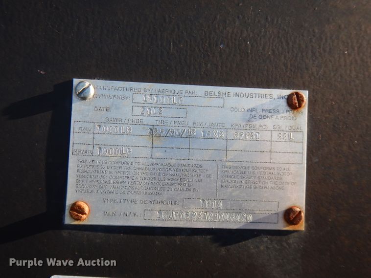 image for item FW9944 2012 Belshe TB14 tilt deck equipment trailer