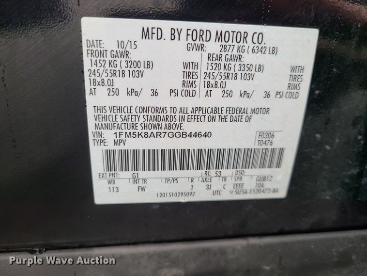 image for item GY9695 2016 Ford Explorer Police Interceptor  SUV