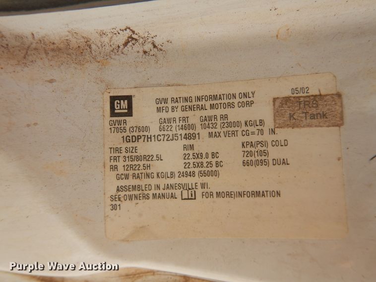 image for item DI3644 2002 GMC C8500  digger derrick truck