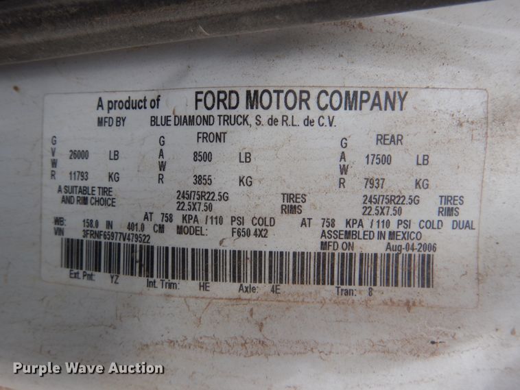 image for item DJ8586 2007 Ford F650 Super Duty XL  water truck