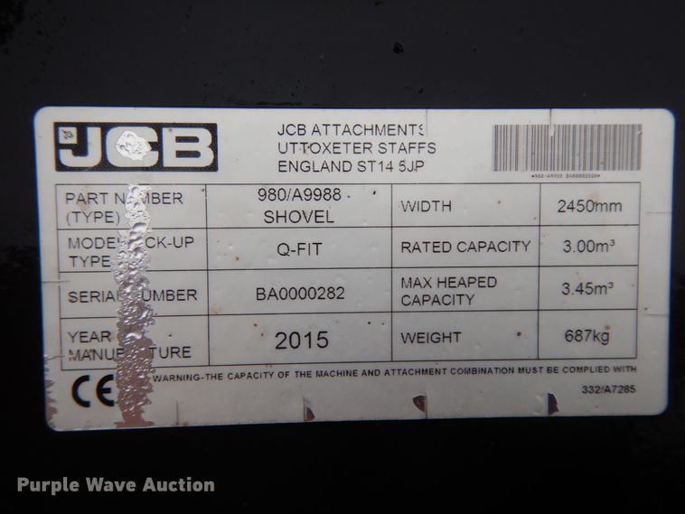 image for item DJ6747 2015 JCB 980/A9988 shovel bucket