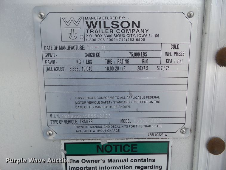 image for item DA7044 2013 Wilson PSDCL-402P livestock trailer