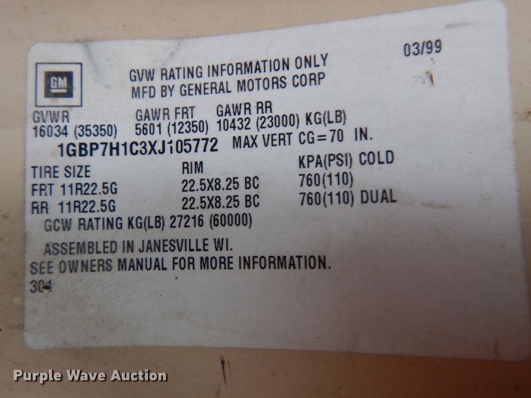 image for item IG9142 1999 Chevrolet C8500  dump truck