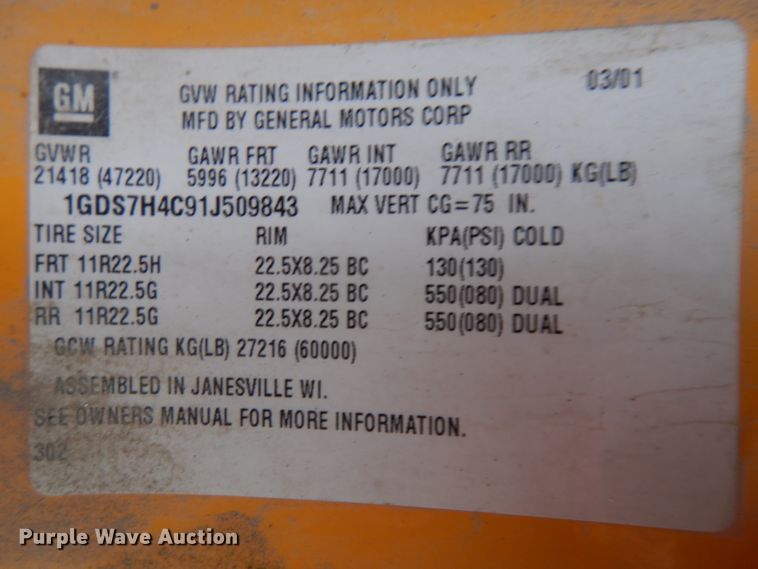 image for item IG9144 2001 GMC C8500  truck cab and chassis