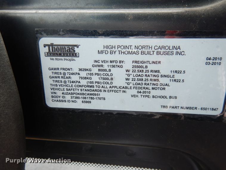 image for item DJ2797 2011 Freightliner Thomas  school bus