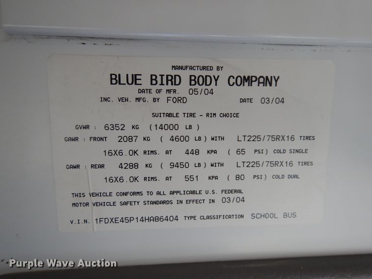 image for item DJ2821 2004 Ford E450  school bus