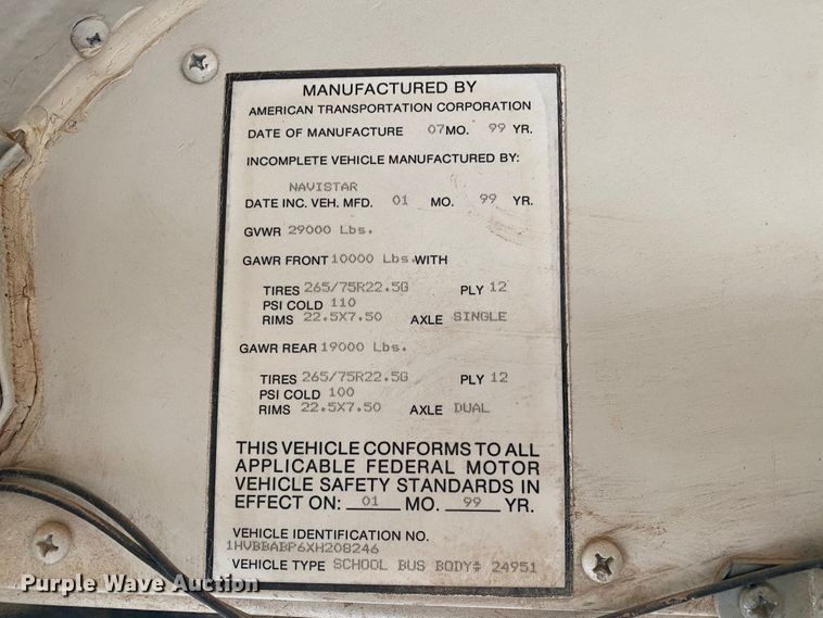 image for item HR9347 1999 International 3800 AmTran  school bus