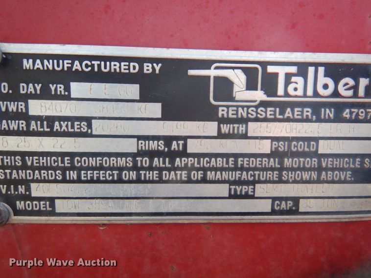 image for item HV9587 2000 Talbert TDW-35SA-HRG-1-T1  lowboy equipment trailer