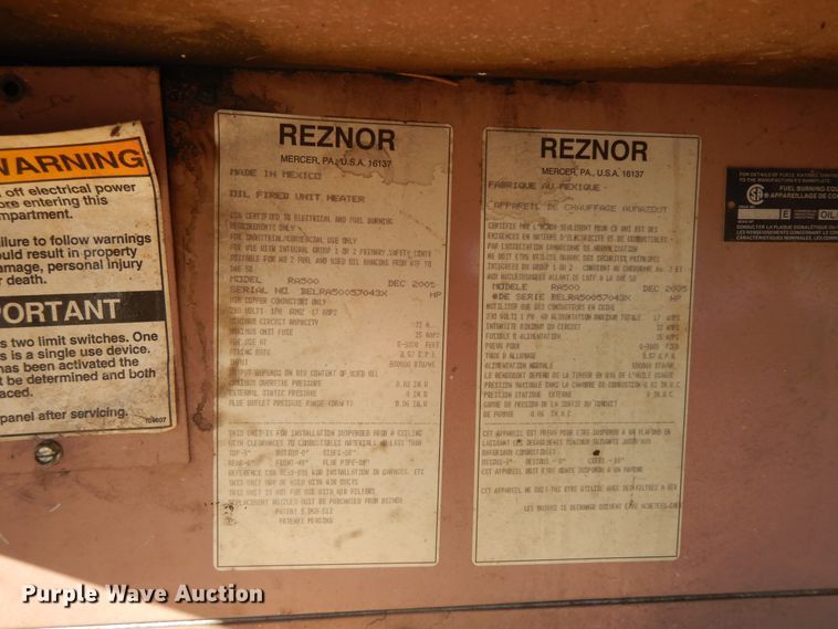 image for item DF6736 2005 Reznor RA500 oil fired heater