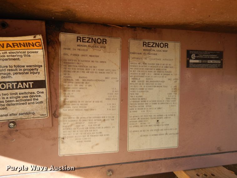 image for item DF6736 2005 Reznor RA500 oil fired heater