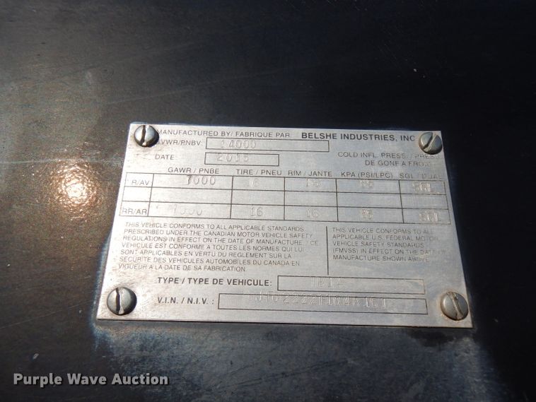 image for item FW9946 2015 Belshe TB15 tilt deck equipment trailer