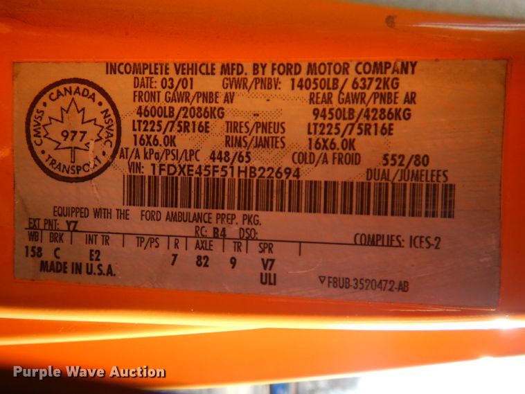 image for item GG9249 2001 Ford E450  utility van