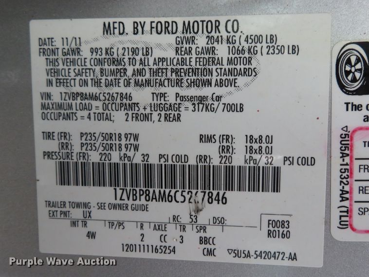 image for item GT9469 2012 Ford Mustang