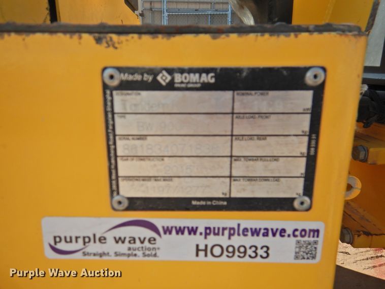 image for item HO9933 2015 Bomag BW900-50  double drum vibratory roller