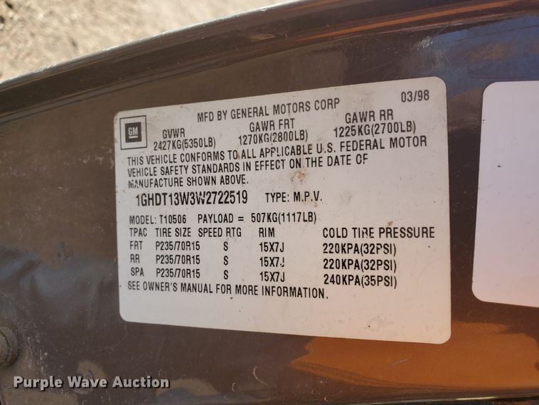 image for item HW9654 1998 Oldsmobile Bravada  SUV