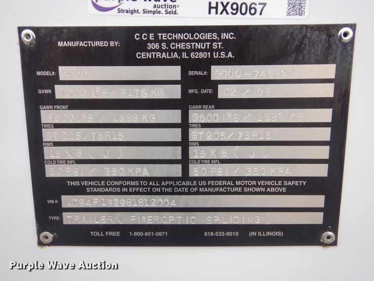 image for item HX9067 2008 CCE Technologies 3000 fiber optic trailer