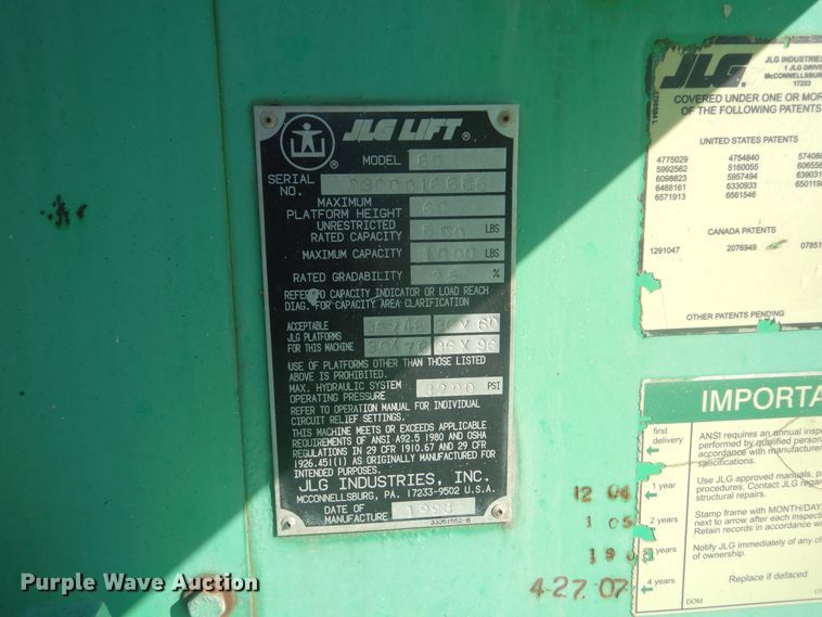 image for item HW9797 1993 JLG 60H  boom lift