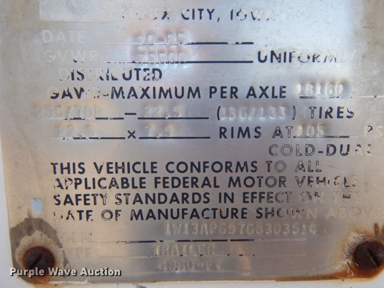 image for item IG9153 1986 Wilson 4860-FT  drop deck equipment trailer