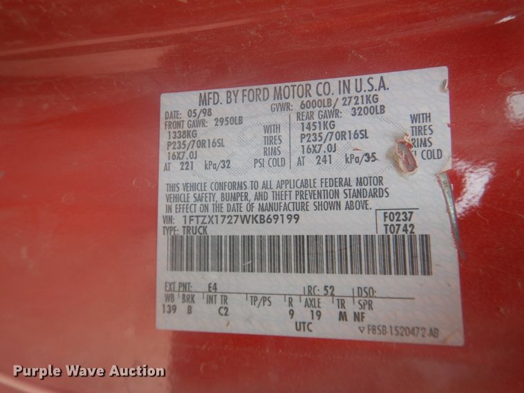 image for item DI3676 1998 Ford F150  SuperCab pickup truck