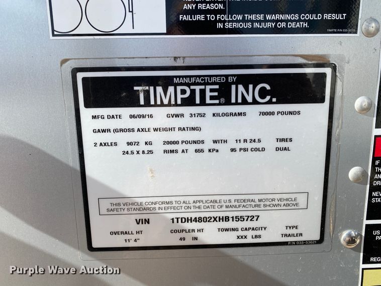 image for item DG8412 2017 Timpte  double hopper bottom grain trailer