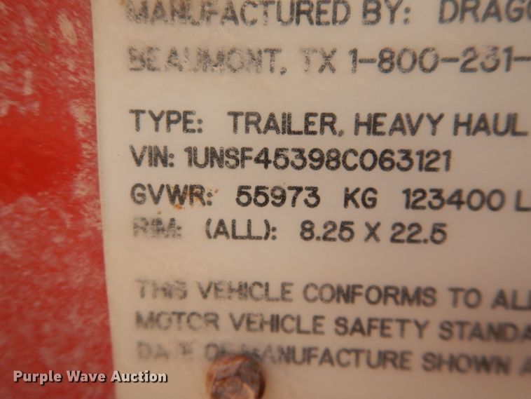 image for item DG8418 2008 Dragon  lowboy equipment trailer