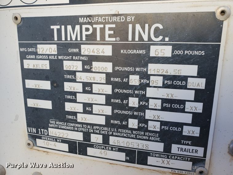 image for item HW9646 2004 Timpte Super Hopper double hopper bottom grain trailer