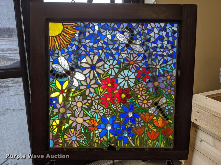 image for item FM9004 Vintage Framed Stained Glass Mosaic Window