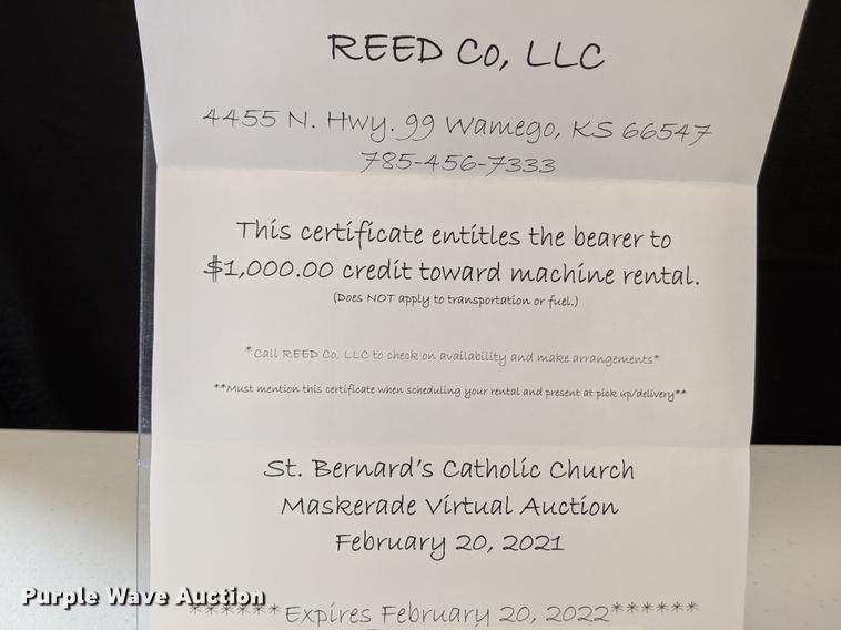 Reed and Company 1000 rental credit in Wamego, KS Item FM9028 sold