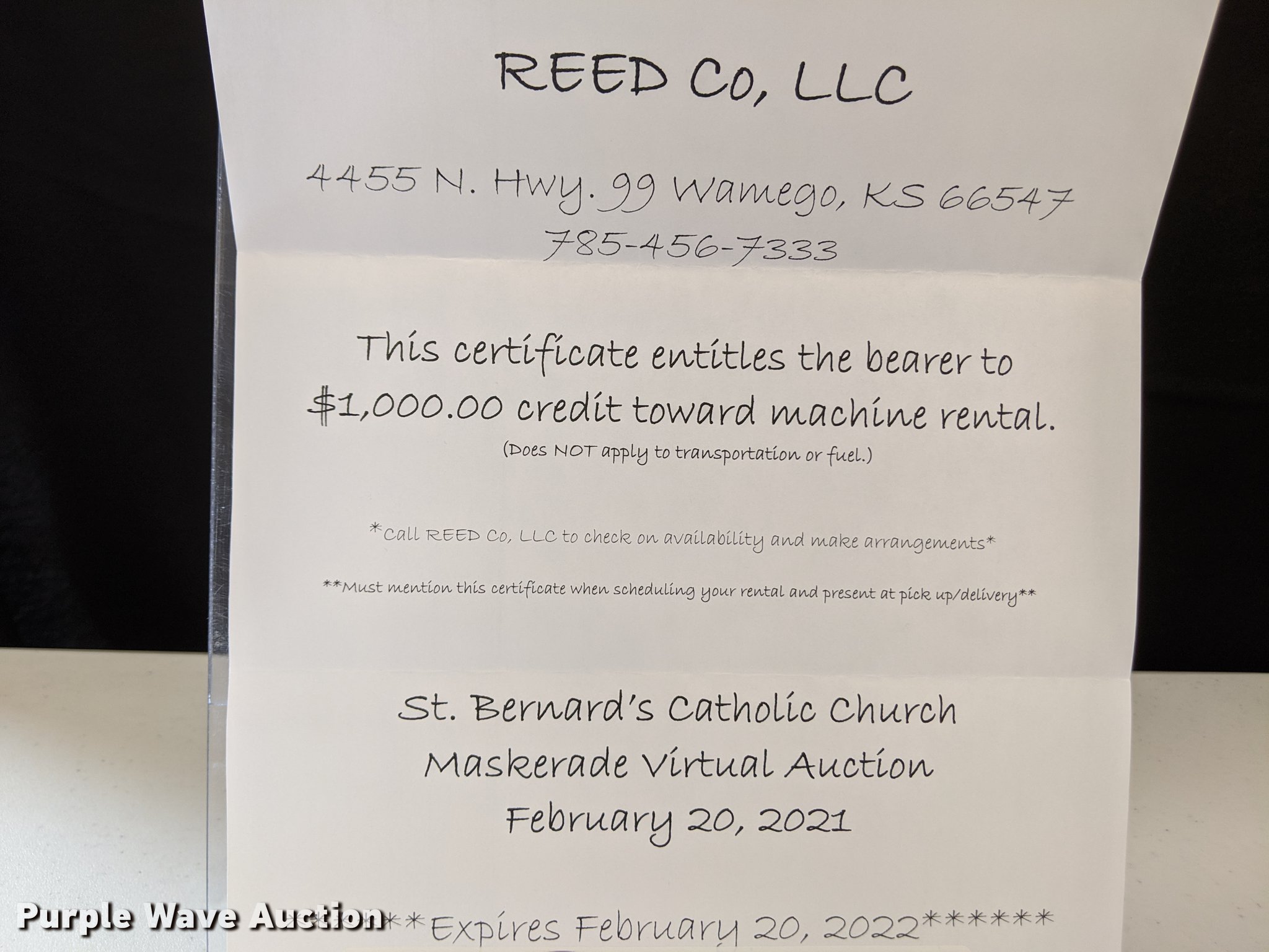 Reed and Company 1000 rental credit in Wamego, KS Item FM9028 sold