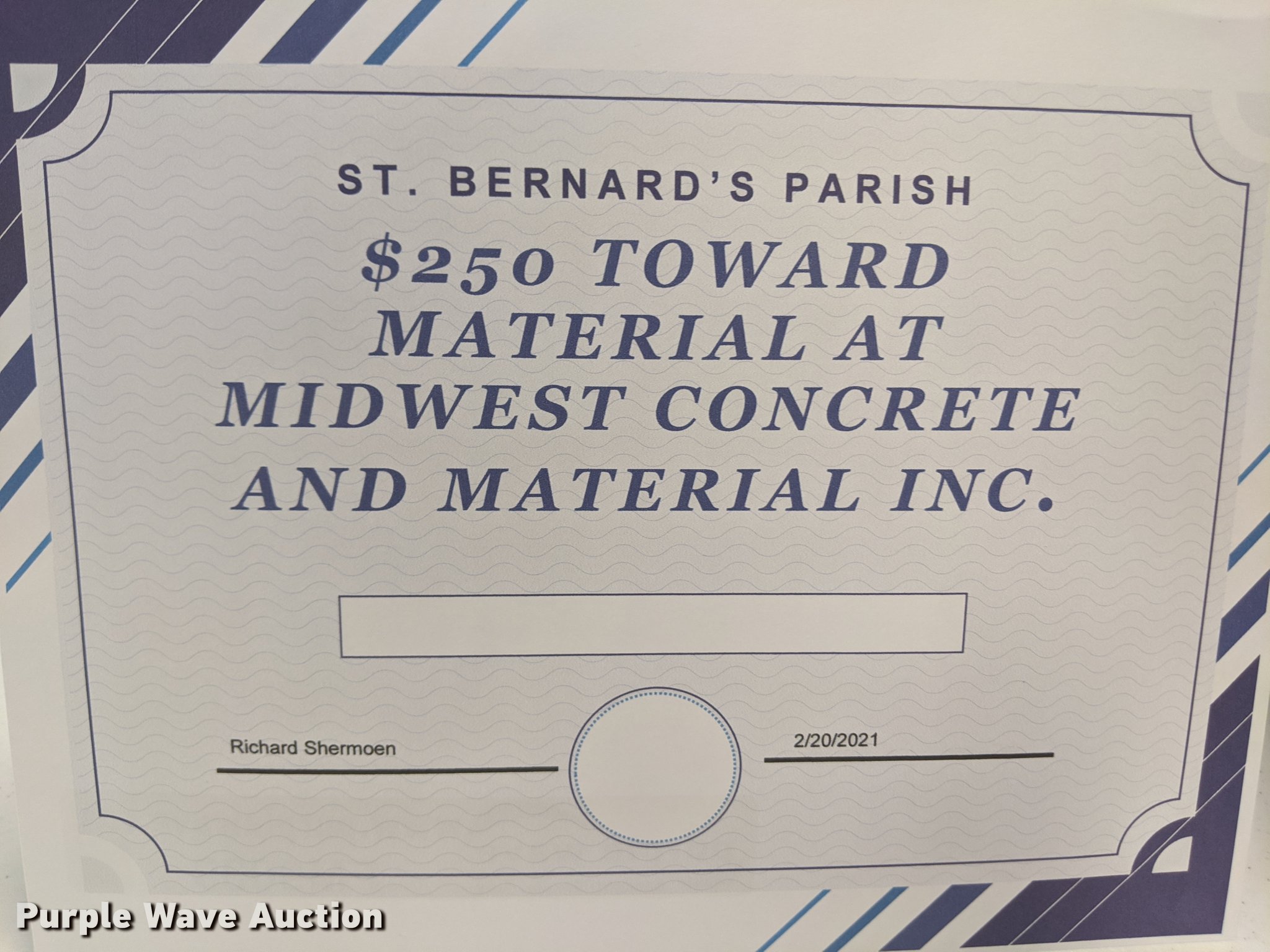 Midwest Concrete Materials gift certificate in Wamego, KS Item FM9039