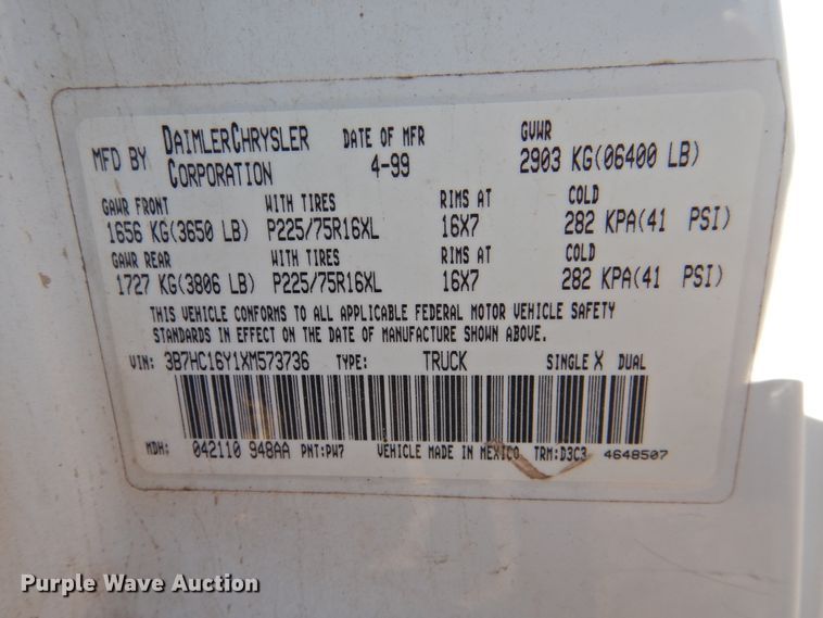 image for item DG1486 1999 Dodge Ram 1500  pickup truck