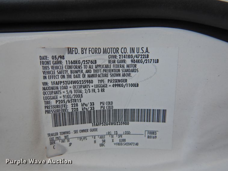 image for item DG1592 1998 Ford Taurus