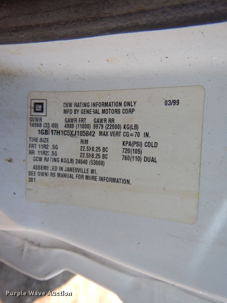 image for item DL2684 1999 Chevrolet C7500  dump truck