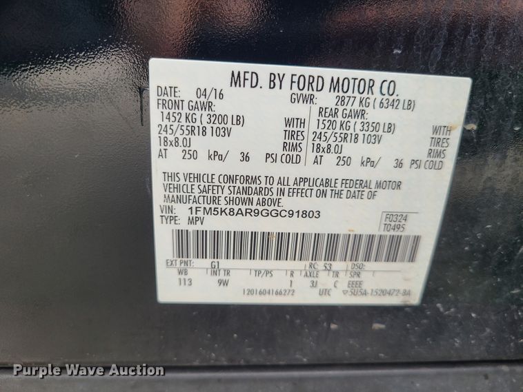 image for item FW9622 2016 Ford Explorer Police  SUV