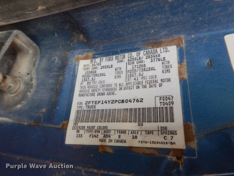 image for item GK9707 1993 Ford F150  pickup truck