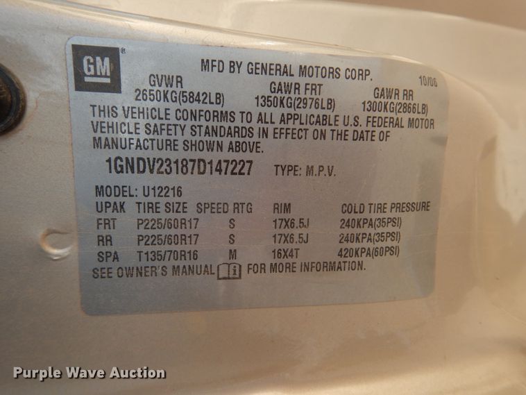 image for item HW9766 2007 Chevrolet Uplander LS  van