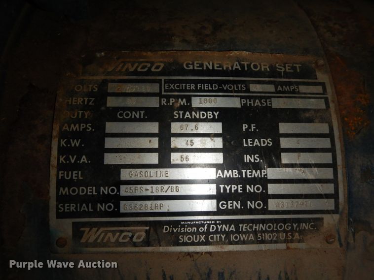 image for item IG9167 Winco 45FS-1845BG  generator set