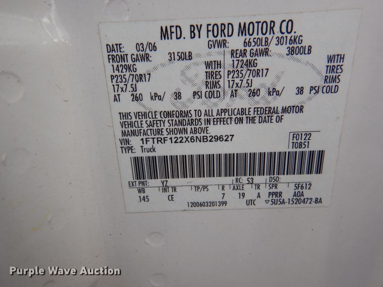 image for item DA5275 2006 Ford F150  pickup truck