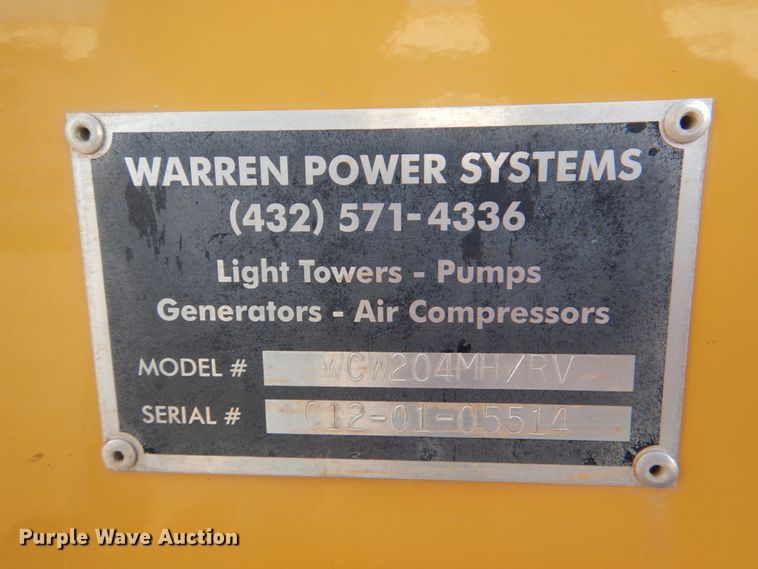 image for item DJ0375 2012 Warren Power Systems WCW204MH/RV  light plant
