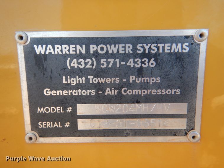 image for item DJ0375 2012 Warren Power Systems WCW204MH/RV  light plant