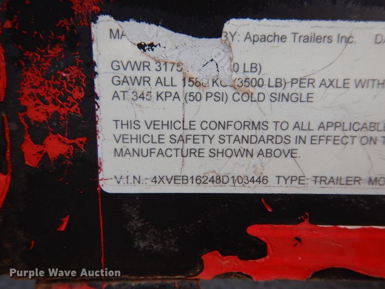 image for item DJ7250 2008 Apache utility trailer