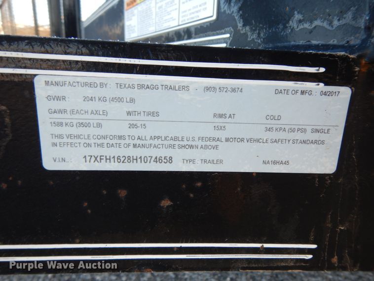 image for item DJ7252 2017 Texas Bragg utility trailer