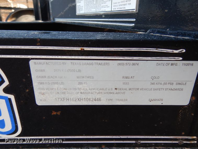 image for item DJ7253 2017 Texas Bragg utility trailer